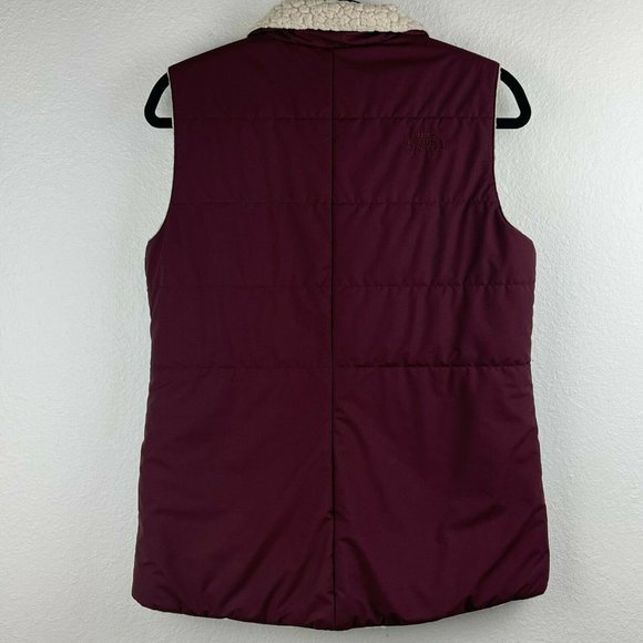 The North Face Vest Women's S Reversible Puffer Sherpa Fleece Full Zip Red White - Picture 2 of 11